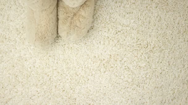 Tofflor är glidande längs mattan. Komfortzon — Stockvideo