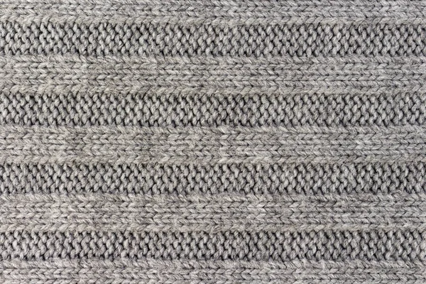 Texture horizontale en tricot gris rayé, fond motif tricoté — Photo