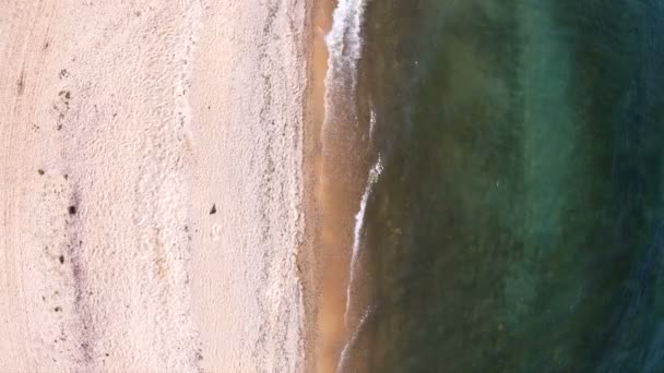 Playa vacía. Arriba hacia abajo, vista aérea. Drone se elevan por encima de la costa — Vídeos de Stock