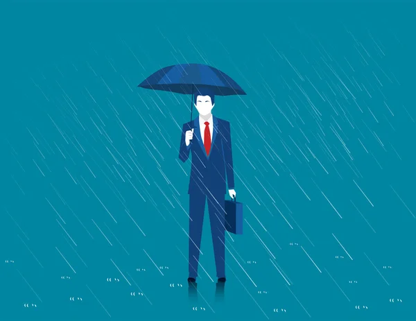 Forretningsmand med en paraply. En mand i regnvejr. Kraftige rosiner – Stock-vektor