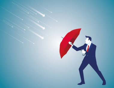 Şemsiye koruma ile bir iş adamı. İş kavramı. Vektör