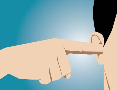 Man clog his ears with fingers. Vector flat clipart
