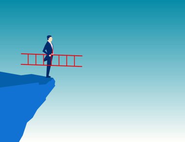 Bir merdiven holding iş adamı. Kavram iş illüstrasyon. VEC