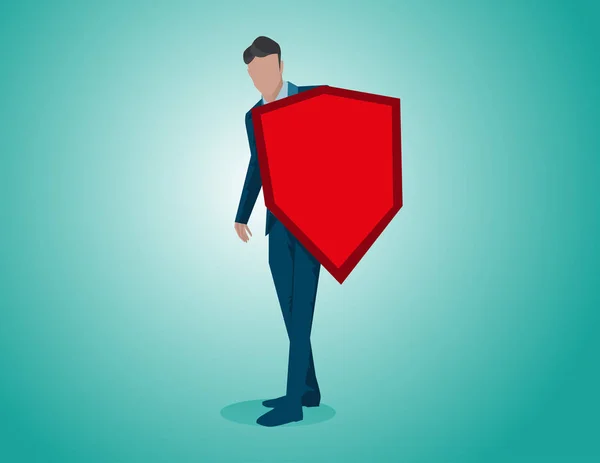 Man with red shield. Concept business illustration. Vector flat — Stock Vector