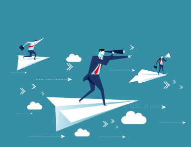 Kağıt uçağa ayakta iş adamı. Kavram iş illust