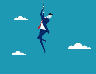 İş adamı gökyüzüne asılı. Kavram iş vektör illustrat