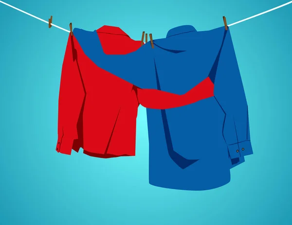 İki gömlek ile kucaklayan bir clothesline asılı. Kavram abst — Stok Vektör
