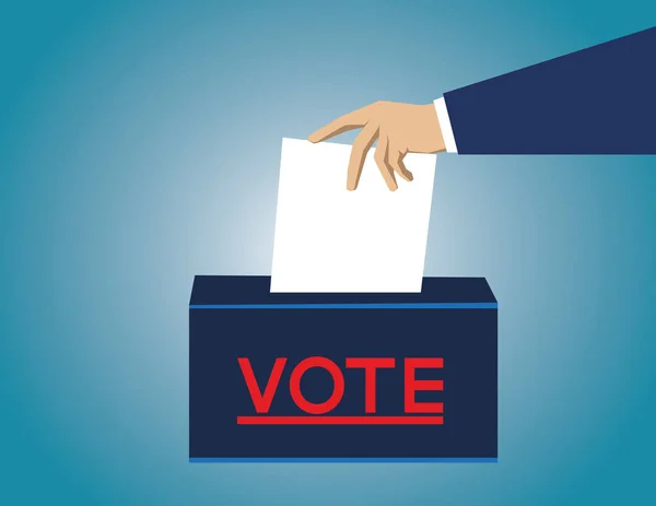 Concept de vote à plat. mise à la main du papier dans le bulletin de vote b — Image vectorielle