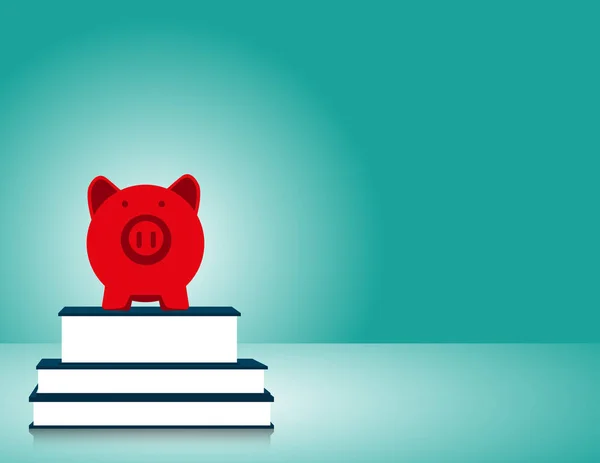 Red Piggy banco em cima de livros com quadro no fundo —  Vetores de Stock