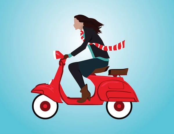 Vrouw een Scooter rijden. Concept vakantie illustratie. Vector fl — Stockvector