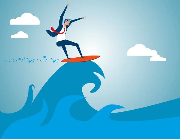 İşadamı deniz dalga surfboard ile sörf