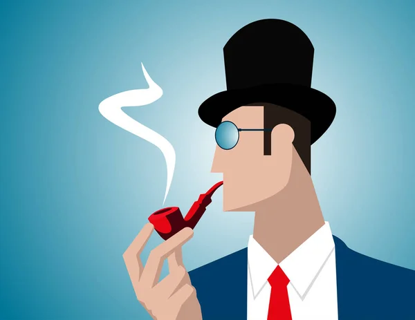 Богатый красивый мужчина курит трубку — стоковый вектор