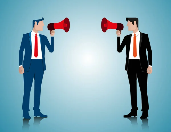 Two Businessman Shouting through megaphone — Stock Vector