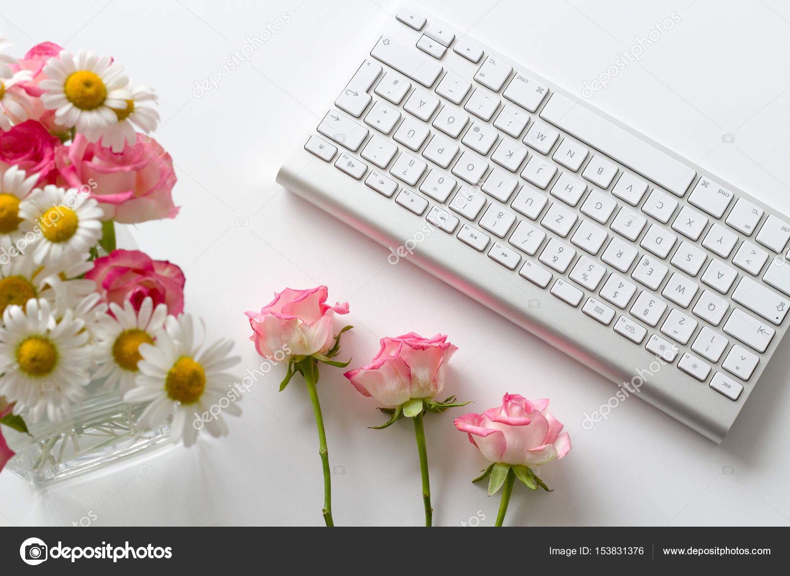 Feminine Office Desk With Flowers Stock Photo C Maja Ojstersek