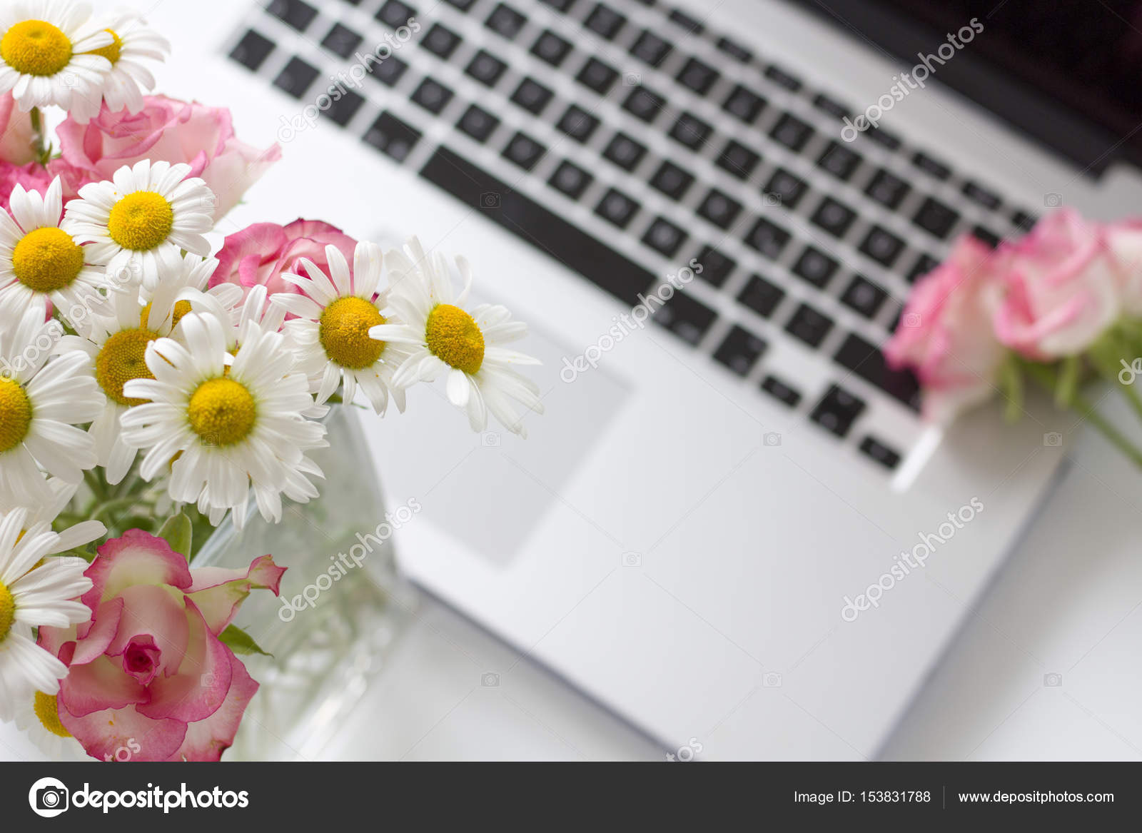 Feminine Office Desk With Flowers Stock Photo C Maja Ojstersek