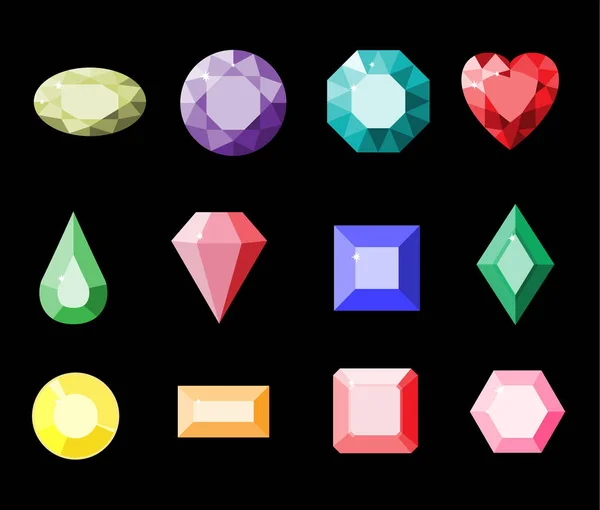 Set of colorful gemstones. Simple gems illustration. Cartoon jewels isolated. Vector. — Stock Vector