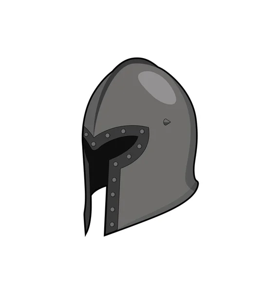 Metal middle age helmet. Steel soldier helmet. Vector graphic illustration. Isolated — Stock Vector