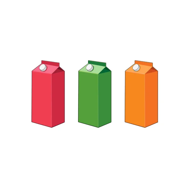Meyve suyu. Boş karton paket şablon içecek. Vektör grafik illüstrasyon turuncu kırmızı yeşil — Stok Vektör