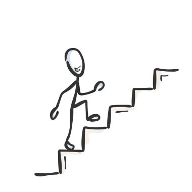 Going up the stairs. Successful proud and happy man. Ascend staircase. Hand drawn. Stickman cartoon. Doodle sketch, Vector graphic illustration up stairs clipart