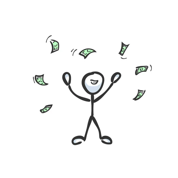 Богач Бросает Деньги Богатый Человек Успех Ручная Работа Карикатура Стикмана — стоковый вектор