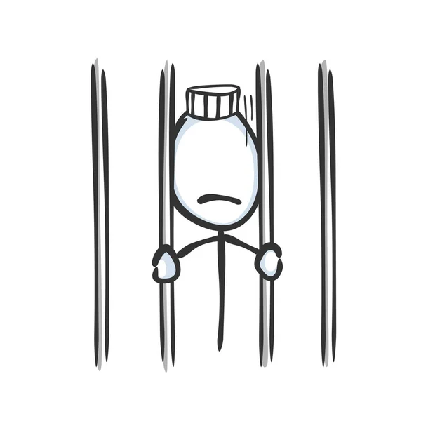 Verhaftete Mähne Gefängnis Trauriger Gefangener Verbrecher Gefängniszelle Handgezeichnet Stickman Cartoon — Stockvektor