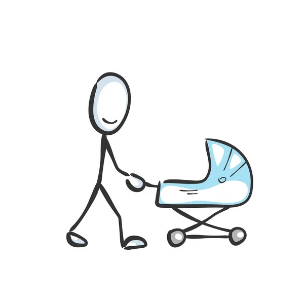 Περπατώντας Καροτσάκι Μωρού Παιδί Καροτσάκι Χέρι Ζωγραφισμένο Καρτούν Στίκμαν Doodle — Διανυσματικό Αρχείο