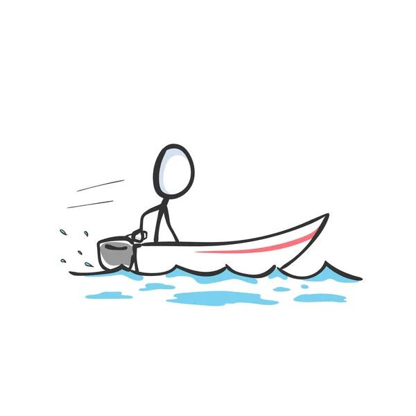 海の中のモータースピードボートの男 ボートスポーツやレジャー 手描き スティックマン漫画 落書きスケッチ ベクトルグラフィックイラストスピードモーターボート — ストックベクタ