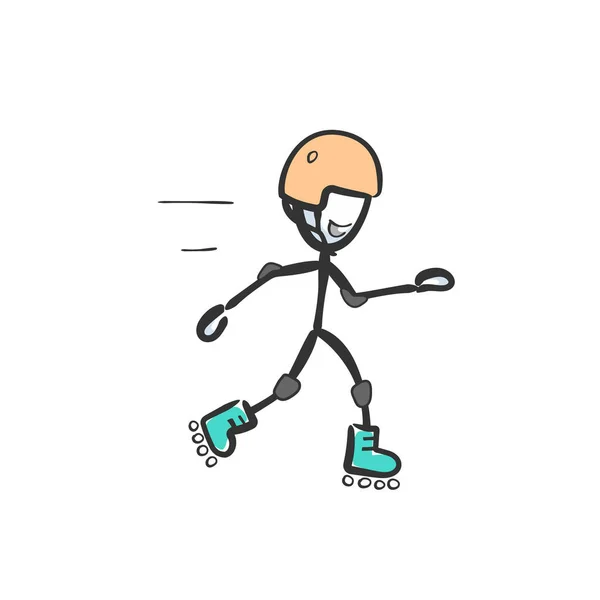 Balade Roller Sport Actif Amusant Tiré Main Stickman Dessin Animé — Image vectorielle