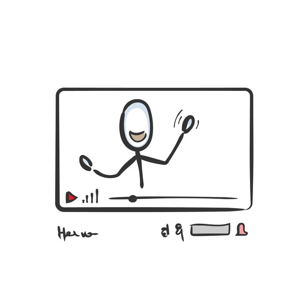 Video Blogger Redes Sociales Video Tutorial Mano Dibujada Caricatura Stickman — Vector de stock