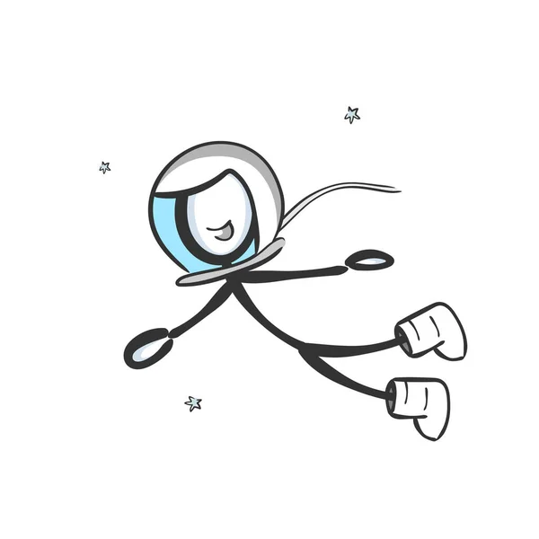 Cosmonaut Open Space Astronaut Galaxy Zero Gravity Hand Drawn Stickman — Stock Vector