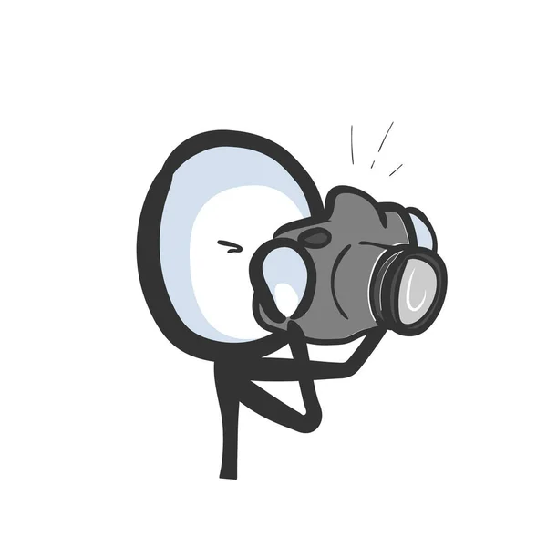 Fotógrafo Sosteniendo Cámara Haciendo Una Foto Mano Dibujada Caricatura Stickman — Vector de stock