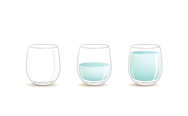 Empty Glass Half Full Full Glass Clear Cold Water Vector — Stock Vector