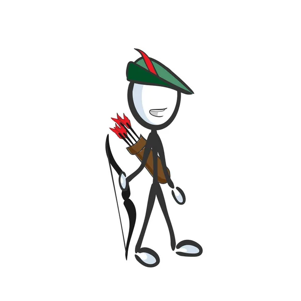 罗宾汉弓箭手 传说中的英雄手绘战士 卡通片 涂鸦素描 矢量图解英雄头罩 — 图库矢量图片