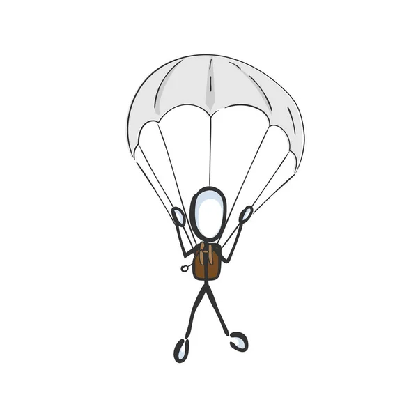 Fallschirmspringer Fallschirmjäger Fliegen Himmel Fallschirmspringen Handgezeichnet Stickman Cartoon Gekritzelte Skizze — Stockvektor