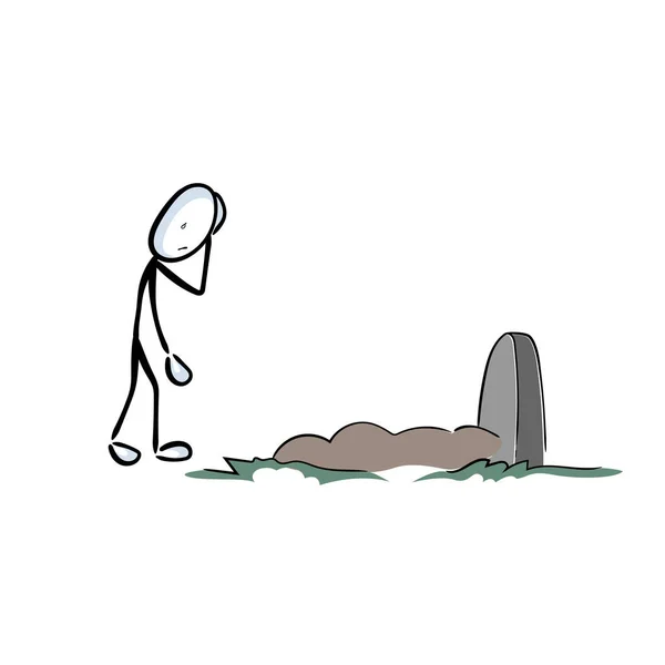 Поховання Кладовищі Цвинтарі Відвідування Могили Згадку Ріп Рука Намальована Стікмен — стоковий вектор
