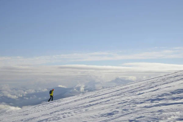 Ukraine Odessa January 2018 Skier Climbing Skier Mountain — Stock Photo, Image