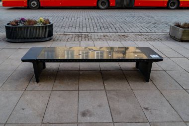 Chopin's musical bench. Warsaw Poland. February 18, 2019.