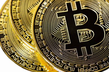 Şifreli para birimi Kapanış Altın Bitcoin 'leri. Sanal para. Zincir teknolojisi, bitcoin madencilik konsepti..