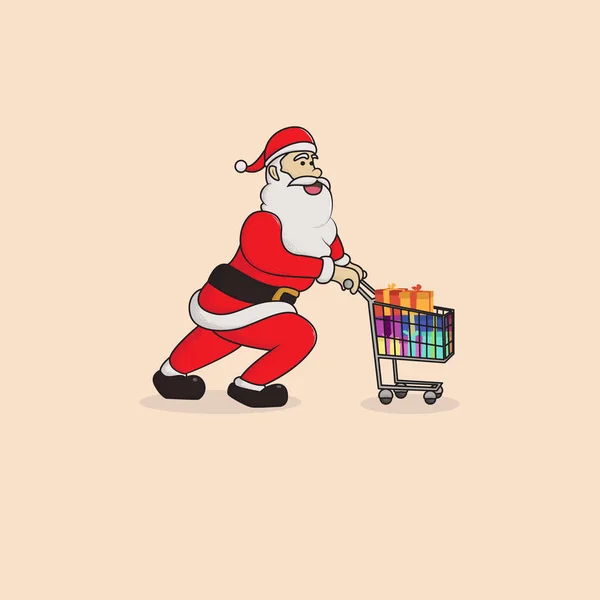 Santa Claus empujando un carro — Vector de stock