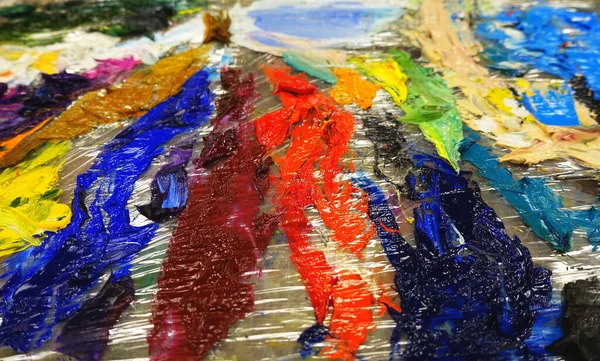 Yaratıcı Stüdyo Resim Mastırı Yağlı Boya Dokusu Renkli Arkaplan — Stok fotoğraf