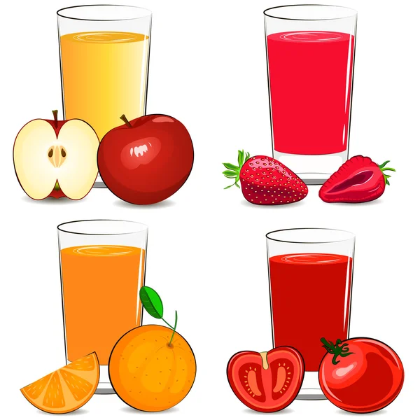 Conjunto de zumo de frutas y verduras frescas — Vector de stock