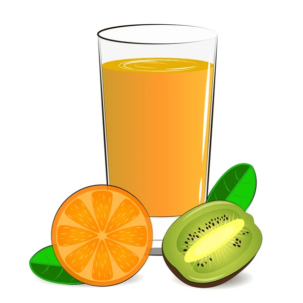 Ilustración vectorial de naranja fresca, jugo de kiwi — Archivo Imágenes Vectoriales