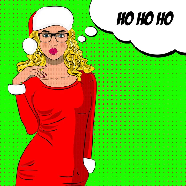 Pop art carino signora Claus con segno di bolla . — Vettoriale Stock