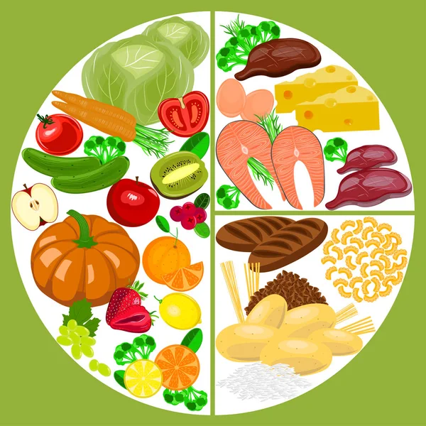 健康饮食食品板块。营养平衡. — 图库矢量图片