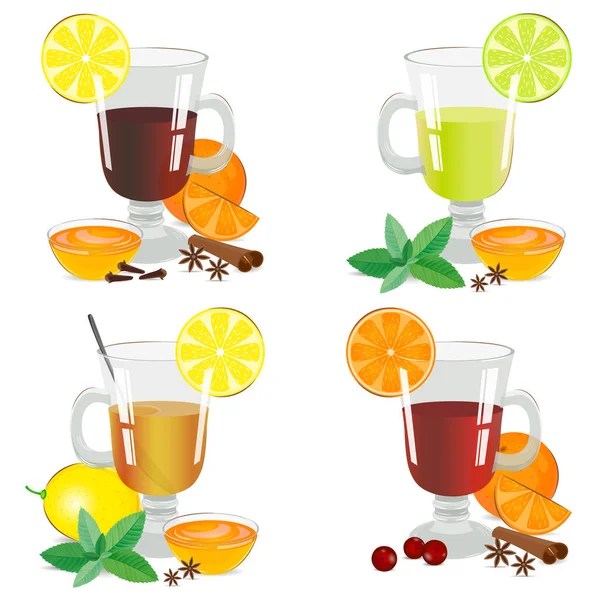 Set of isolated hot drinks vector illustration. — Stock Vector