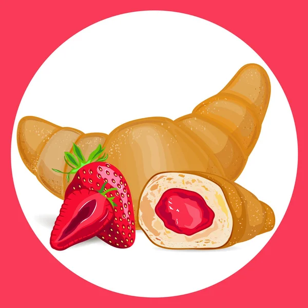 Croissant mit Erdbeer-Symbol. — Stockvektor