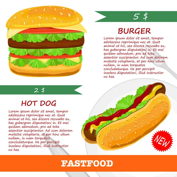 Fast food menu ilustracji wektorowych. — Wektor stockowy