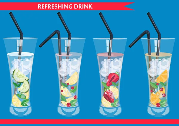 Conjunto de bebidas refrescantes vector ilustración . — Archivo Imágenes Vectoriales