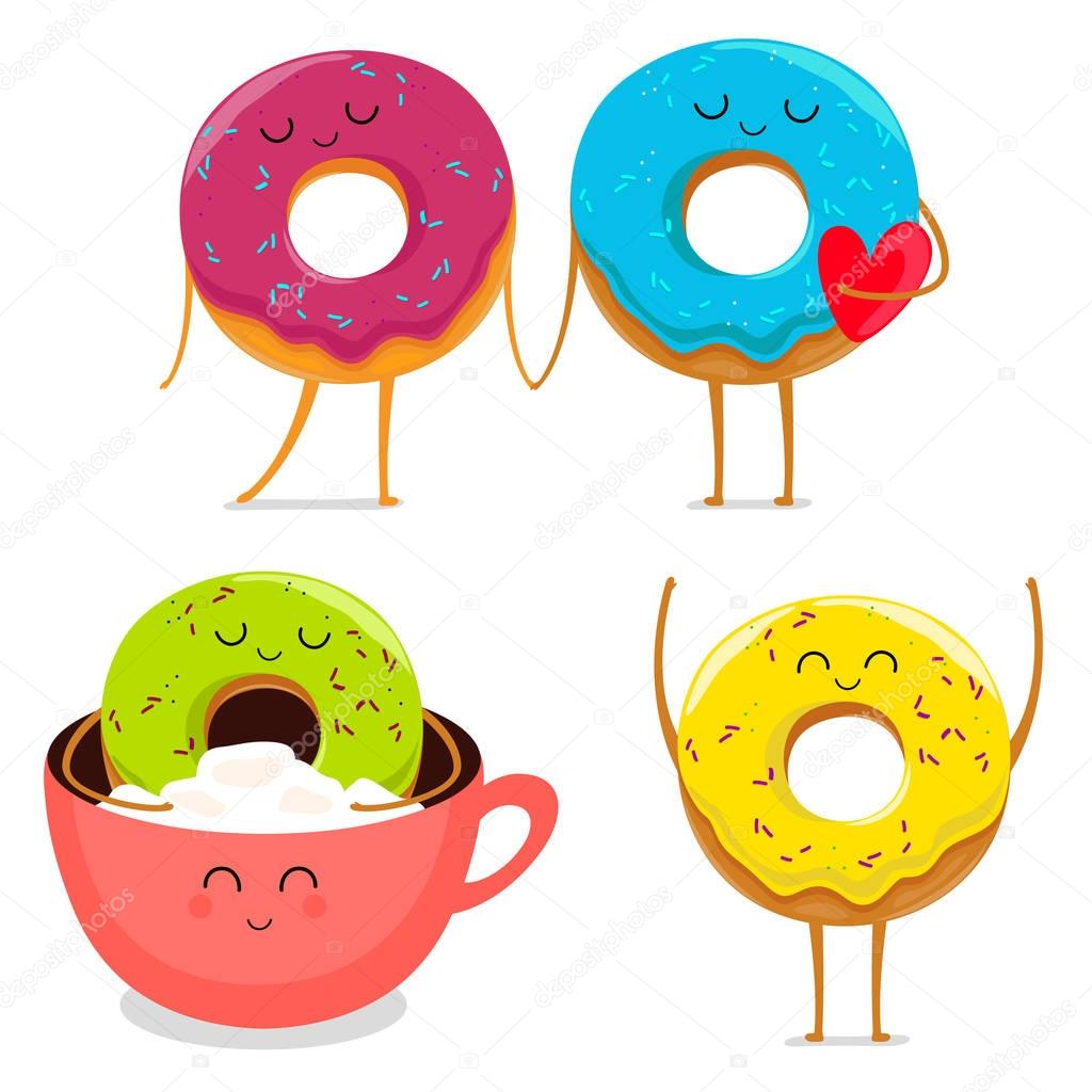 Funny donut characters set in leisure.