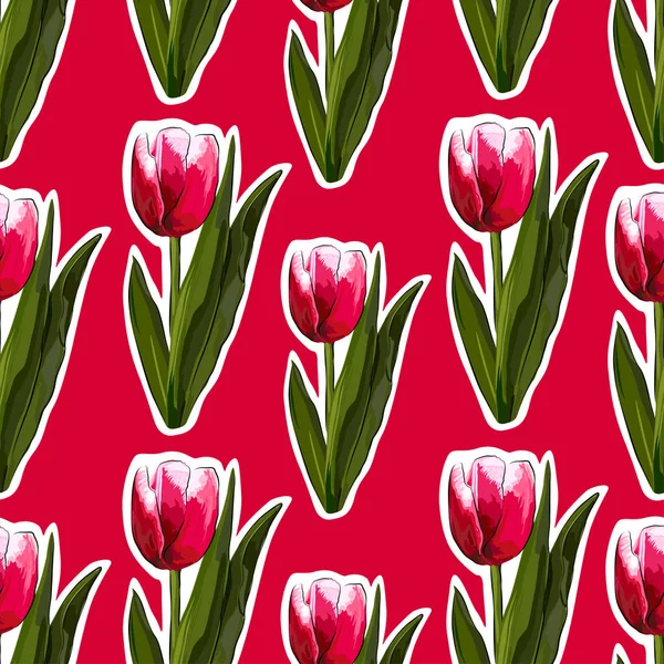 Tulipes aquarelle fond sans couture . — Image vectorielle